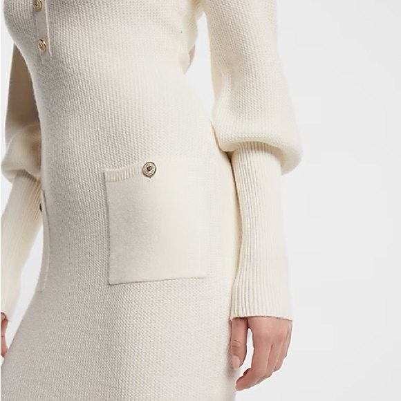 EXPRESS SWEATER DRESS BALLOON  SLEEVES BUTTON DETAIL WINTER WHITE NWT SZ MED - Picture 4 of 6